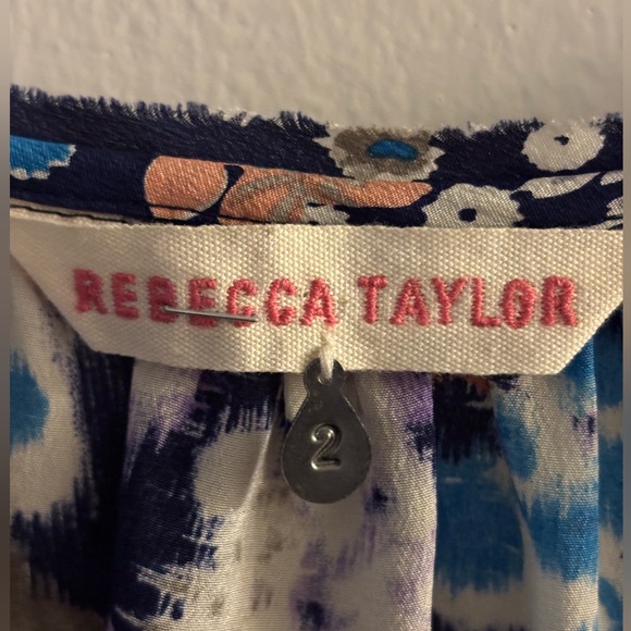 Rebecca Taylor 100% Silk Navy Floral Blouse Size 2 - Picture 3 of 4